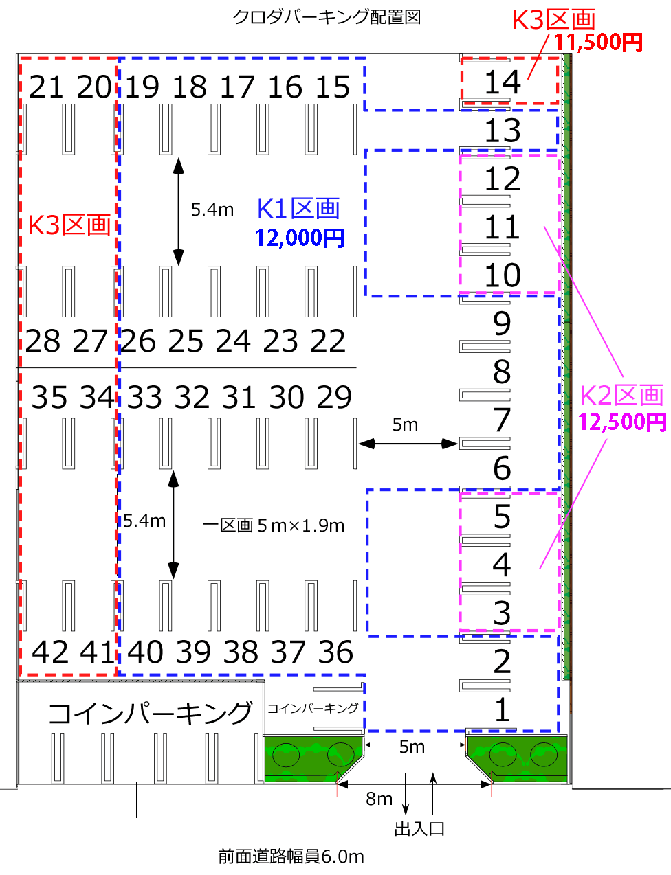クロダパーキングの駐車配置図