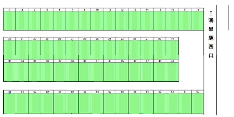 大間西口月極駐車場の駐車配置図