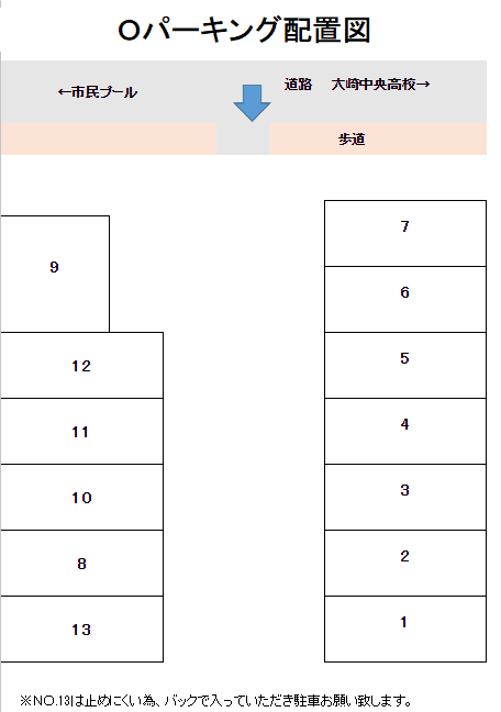 O・パーキングの駐車配置図