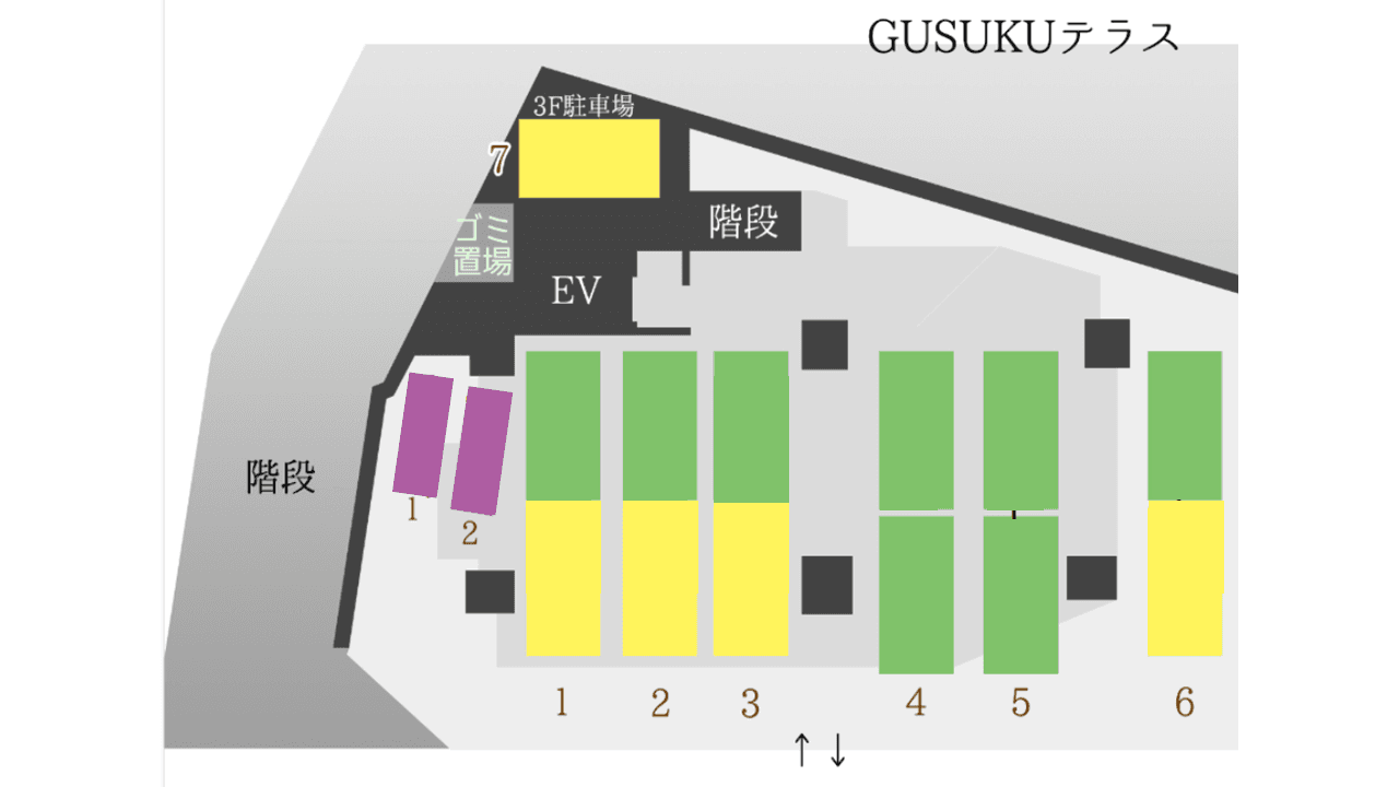 GUSUKUテラスの駐車配置図