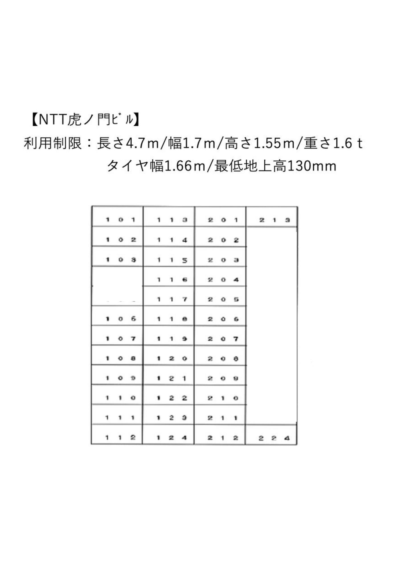 NTT虎ノ門ビル駐車場の駐車配置図