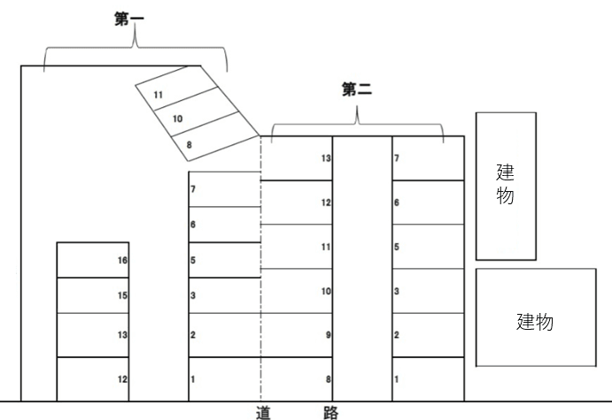 あけぼの駐車場第一第二の駐車配置図