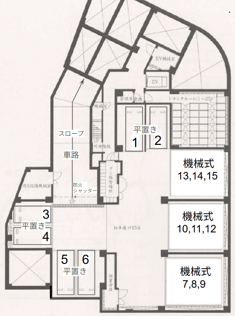 東急ドエル・アルス代々木大山町の駐車配置図