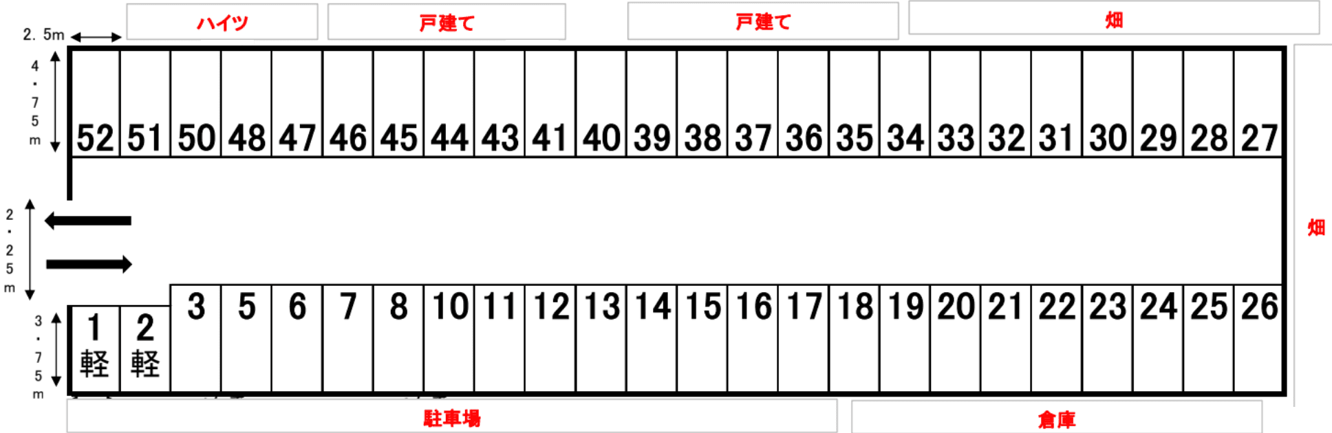奥野駐車場1の駐車配置図