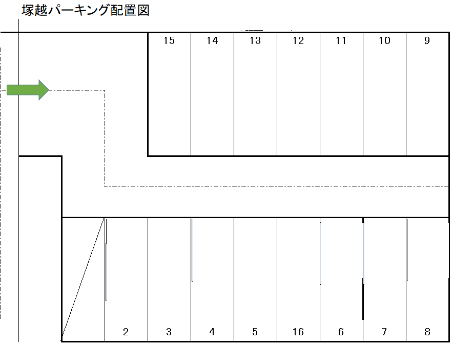塚越パーキングの駐車配置図
