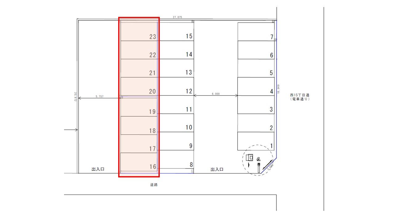 Dパーキング南9条西15丁目第1の駐車配置図