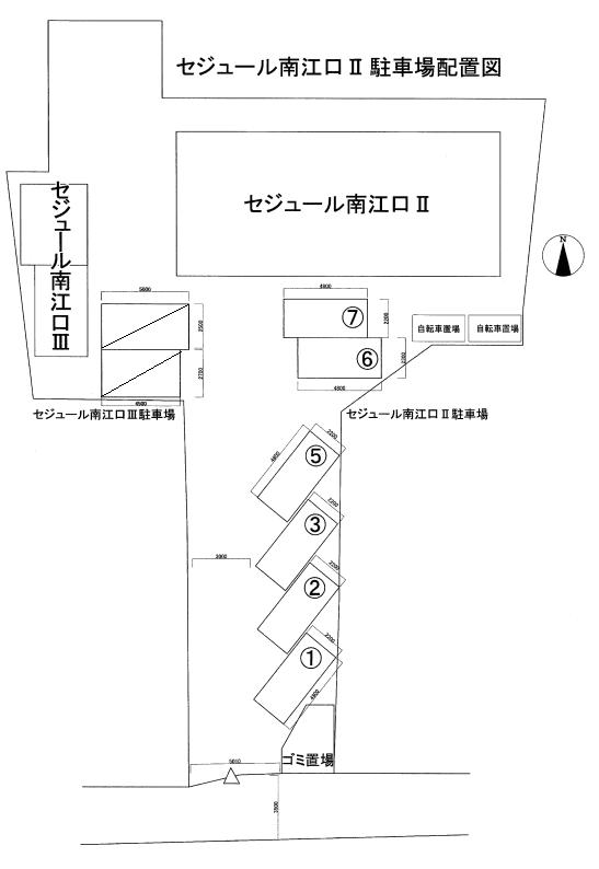 セジュール南江口Ⅱ駐車場の駐車配置図
