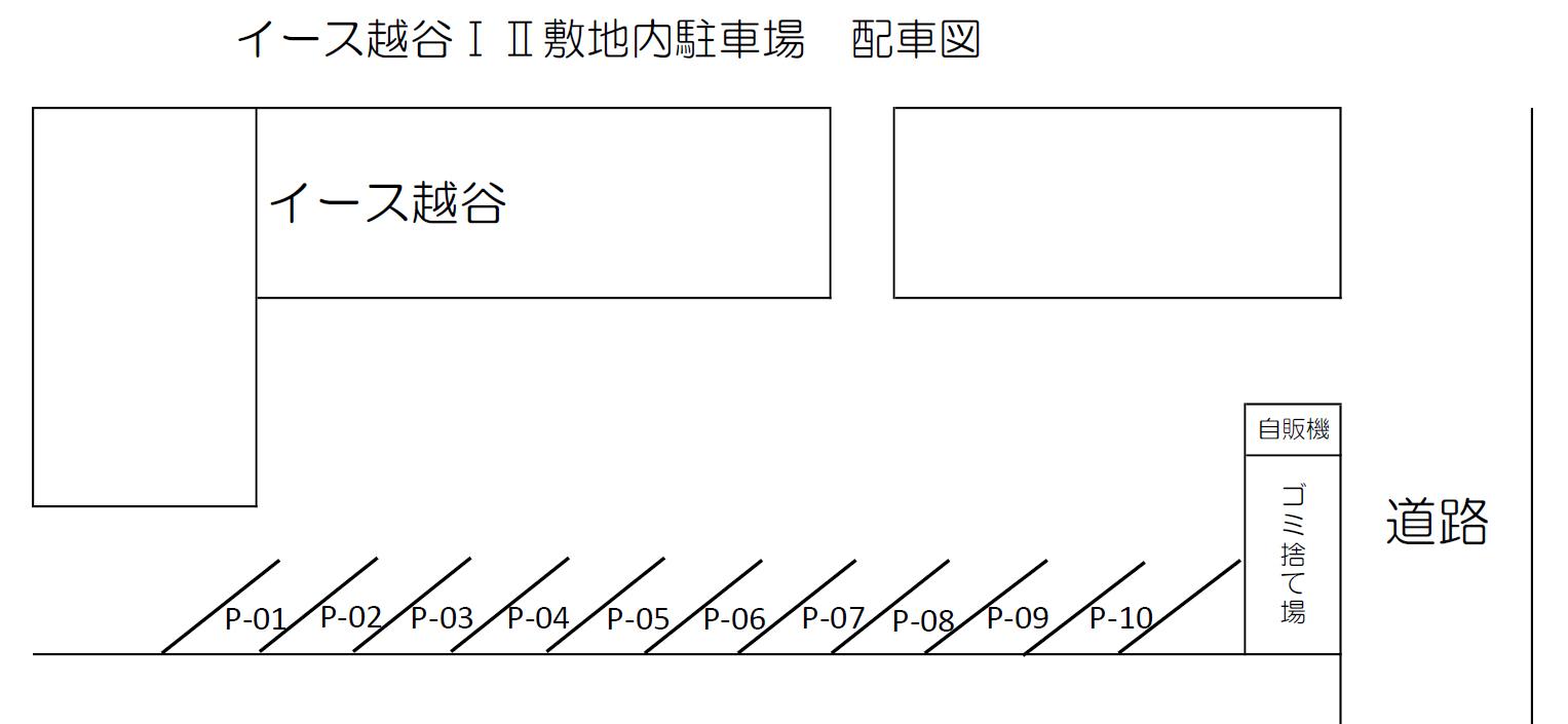 イース越谷ⅠⅡ敷地内駐車場の駐車配置図