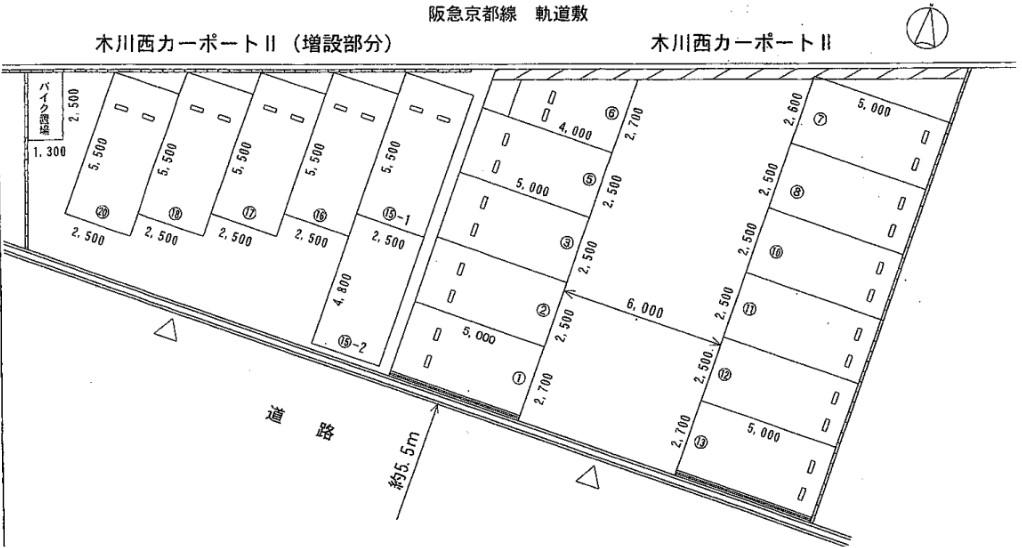 木川西カーポートⅡの駐車配置図