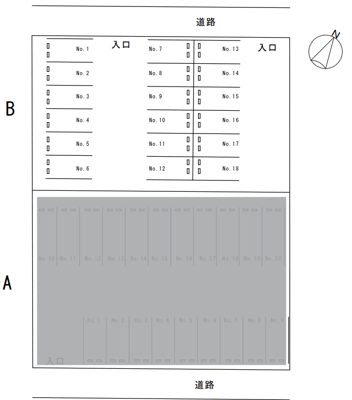 半田山駐車場Bの駐車配置図