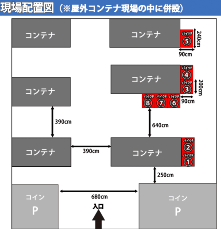 川口飯塚バイク駐輪場の駐車配置図