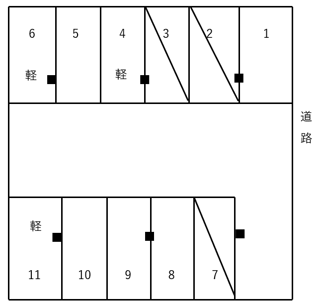 藤原ガレージ【富士見】の駐車配置図