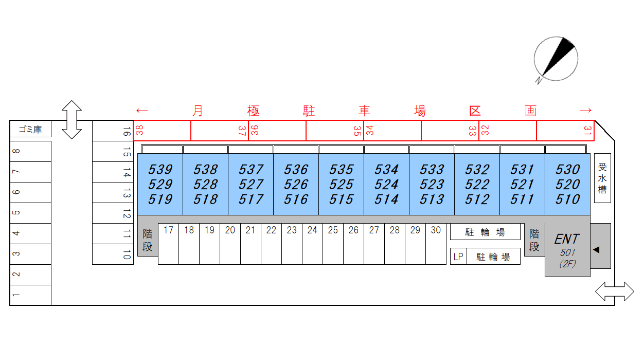 フラワー5番館 月極駐車場の駐車配置図