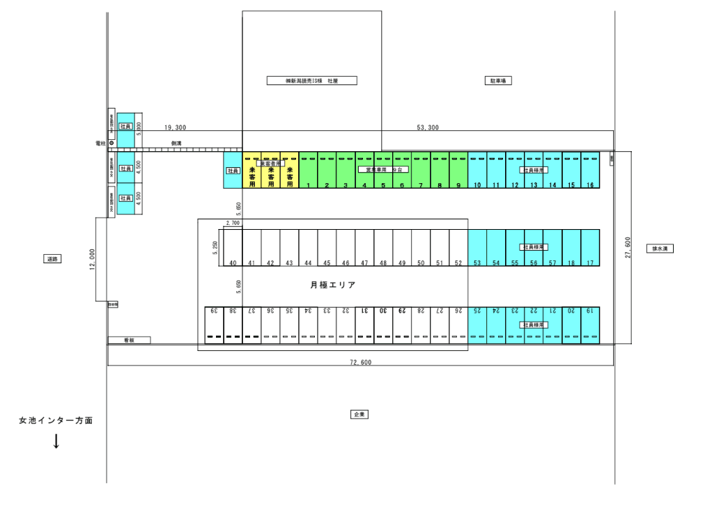 パーキングスペース鳥屋野中沼月極駐車場の駐車配置図