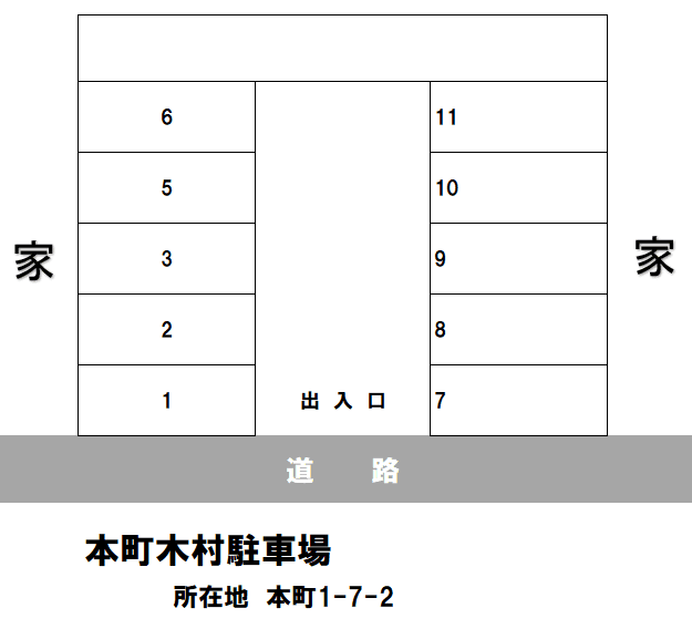 本町木村駐車場の駐車配置図
