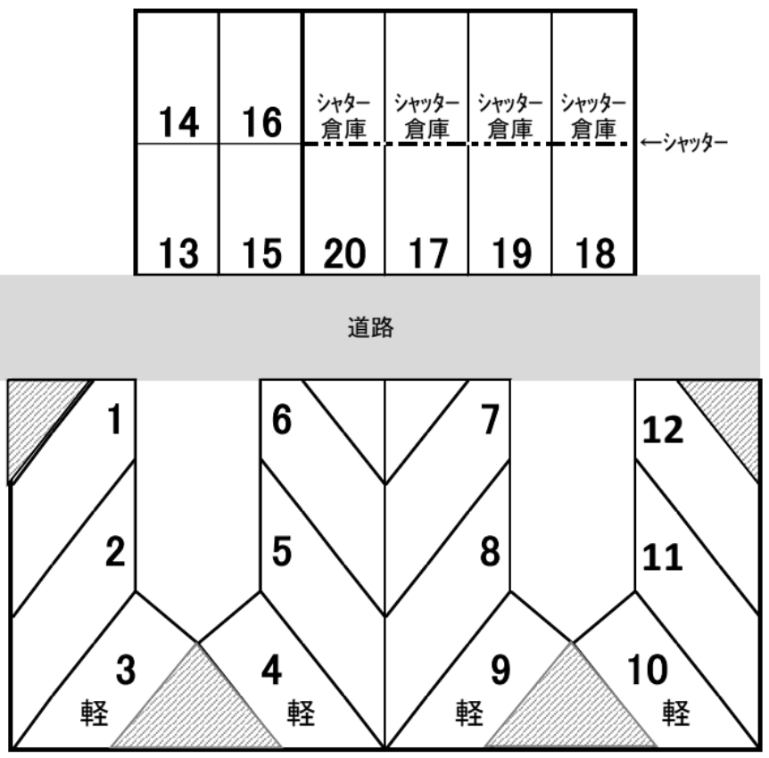 平安モータープール長栄寺町の駐車配置図