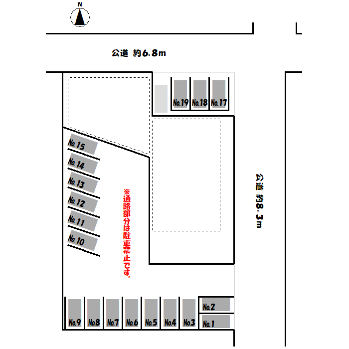 ワイズ・奥町 第1駐車場の駐車配置図