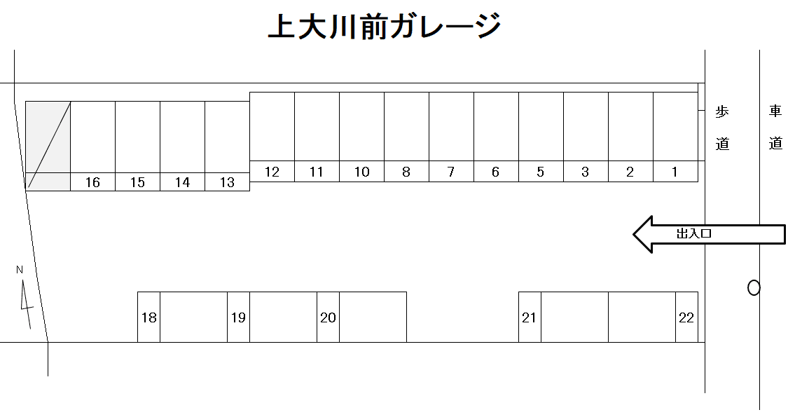 上大川前ガレージの駐車配置図