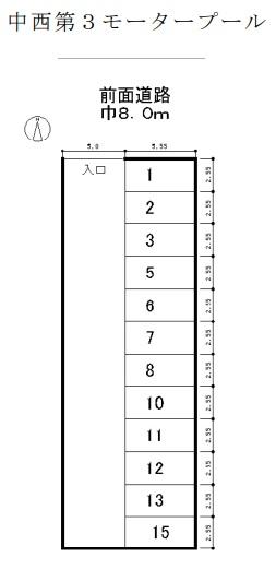 中西第3モータープールの駐車配置図