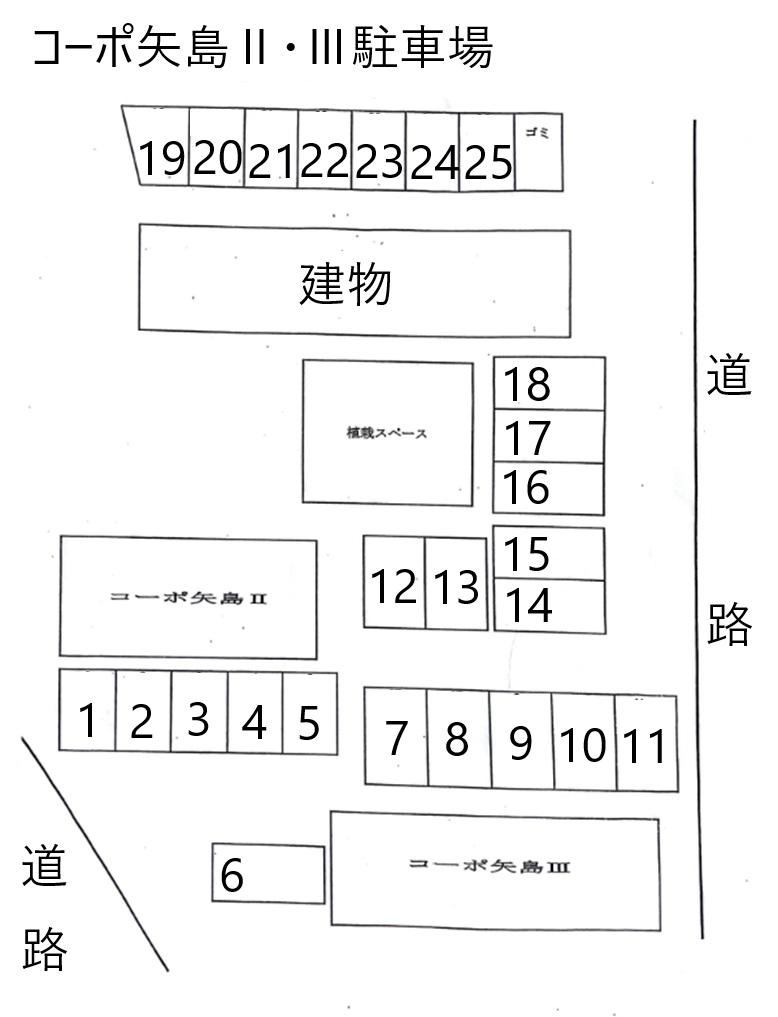 コーポ矢島Ⅱ・Ⅲ駐車場の駐車配置図