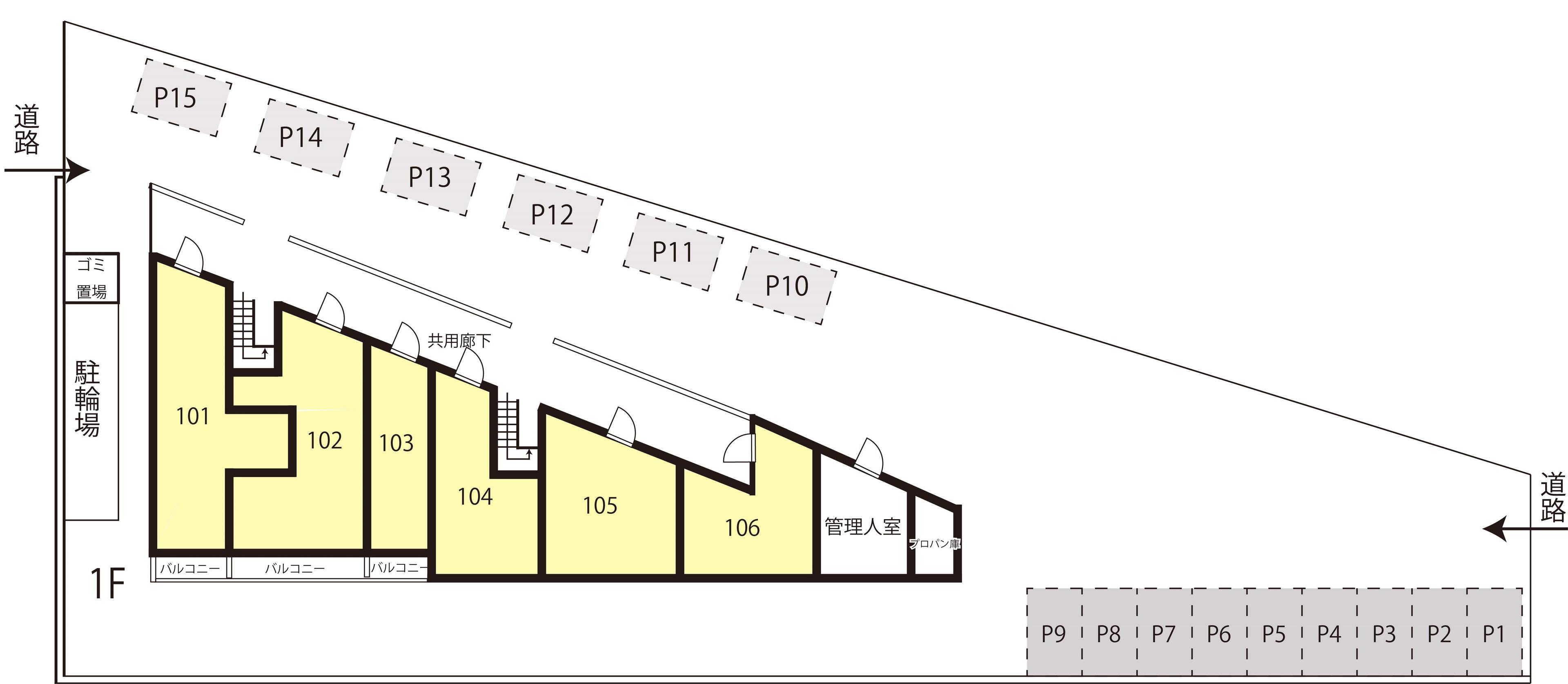 アパートメントライブライフ駐車場の駐車配置図
