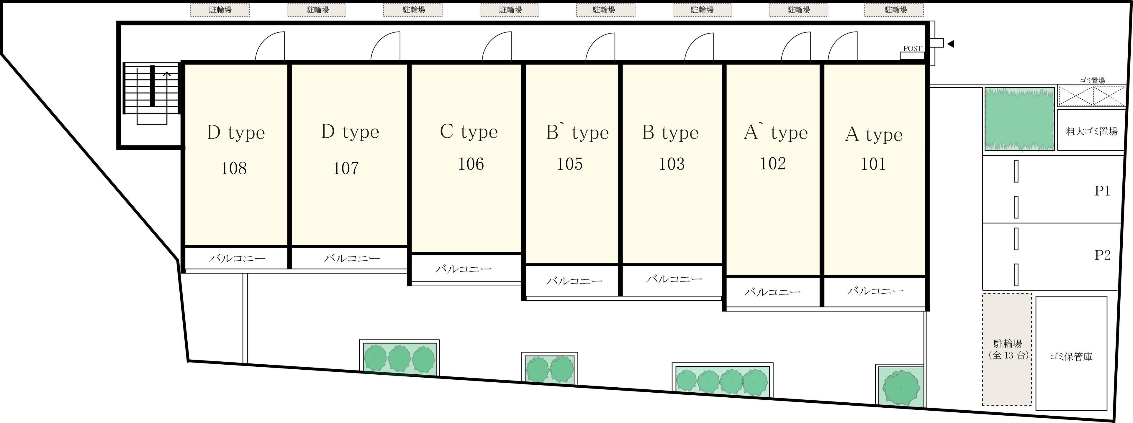 リブリ・メゾンハピネス駐車場の駐車配置図