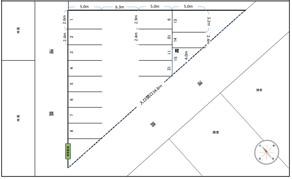 シャトル宮沢第2駐車場の駐車配置図