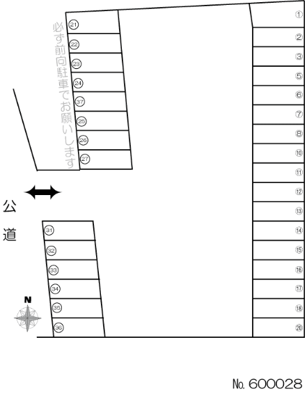 根の鼻町二丁目(内山)駐車場の駐車配置図