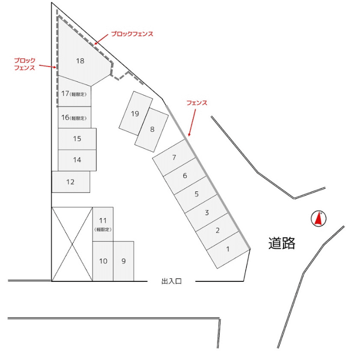 ナカジマガレージの駐車配置図