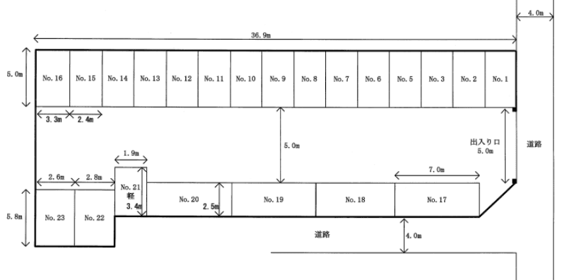 藤井モータープールの駐車配置図