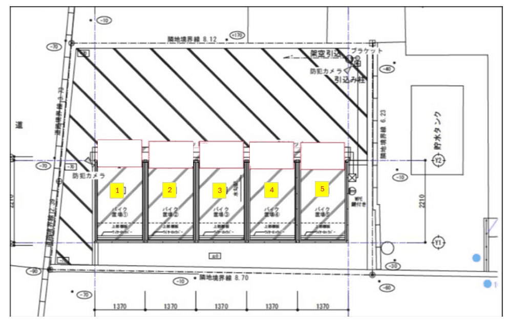 バイクガレージ朝霞の駐車配置図