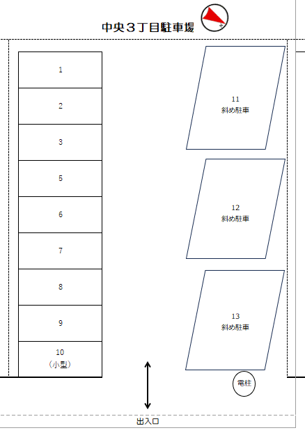 中央3丁目駐車場の駐車配置図