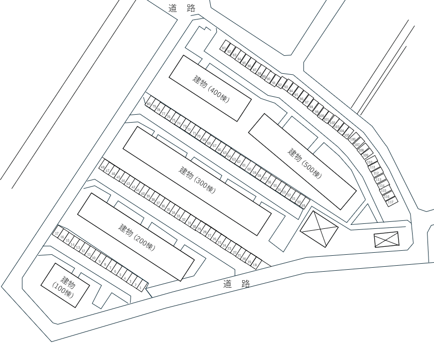 本城中央団地駐車場の駐車配置図