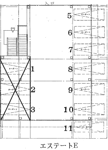 エステート北小金E棟駐車場の駐車配置図