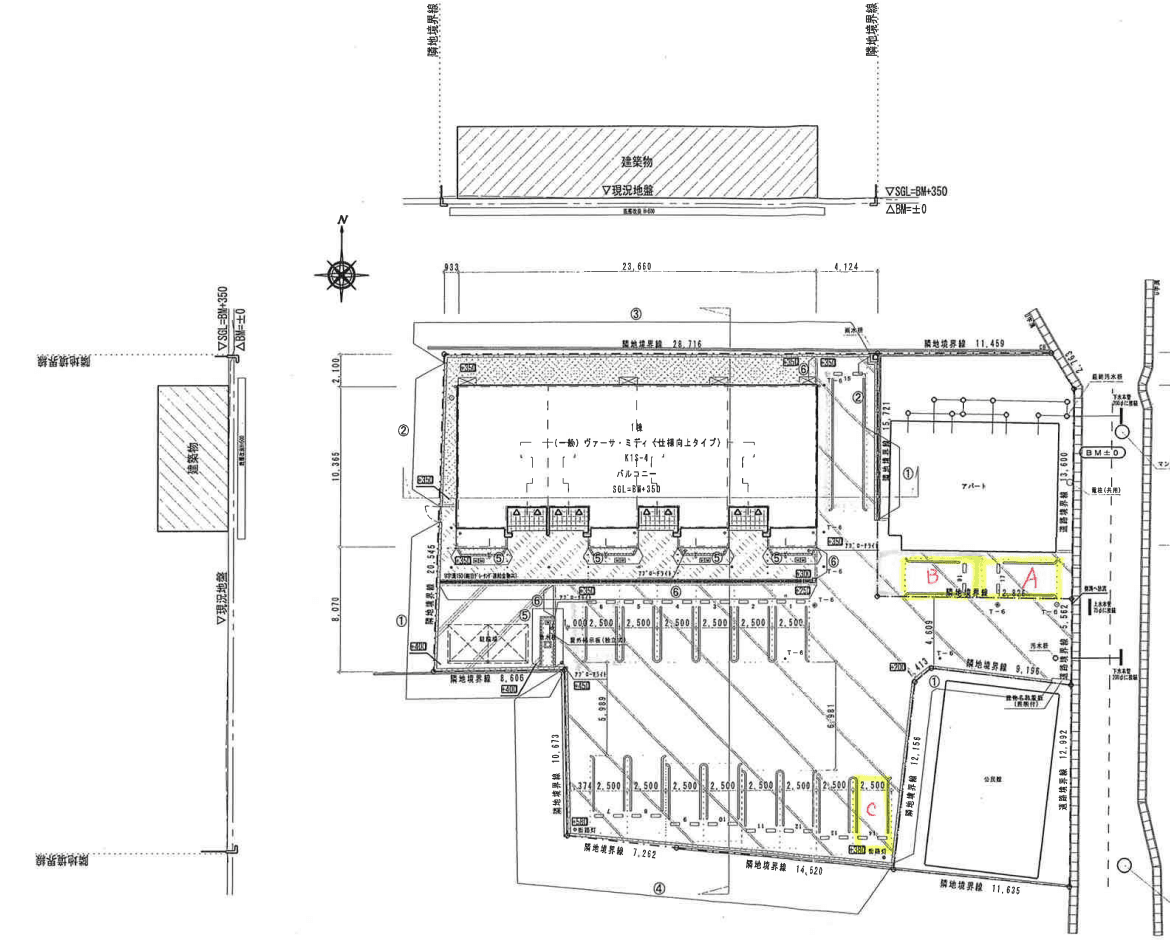 Central village No.1の駐車配置図