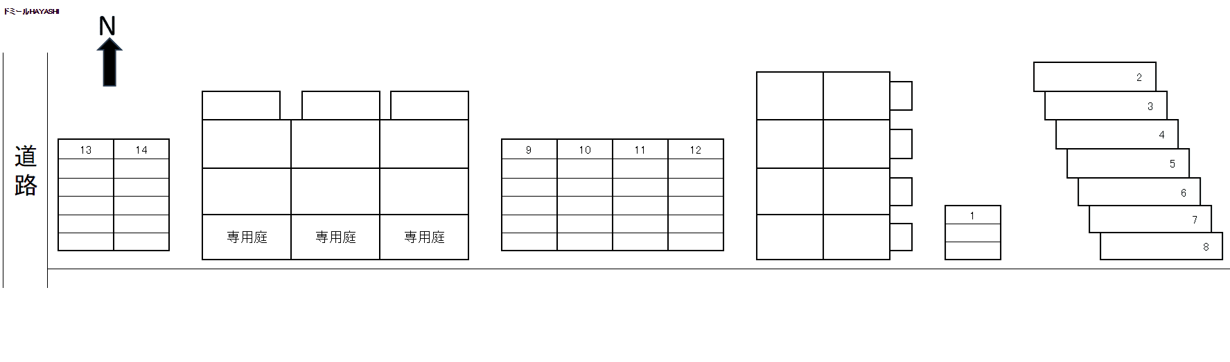ドミールHAYASHIの駐車配置図