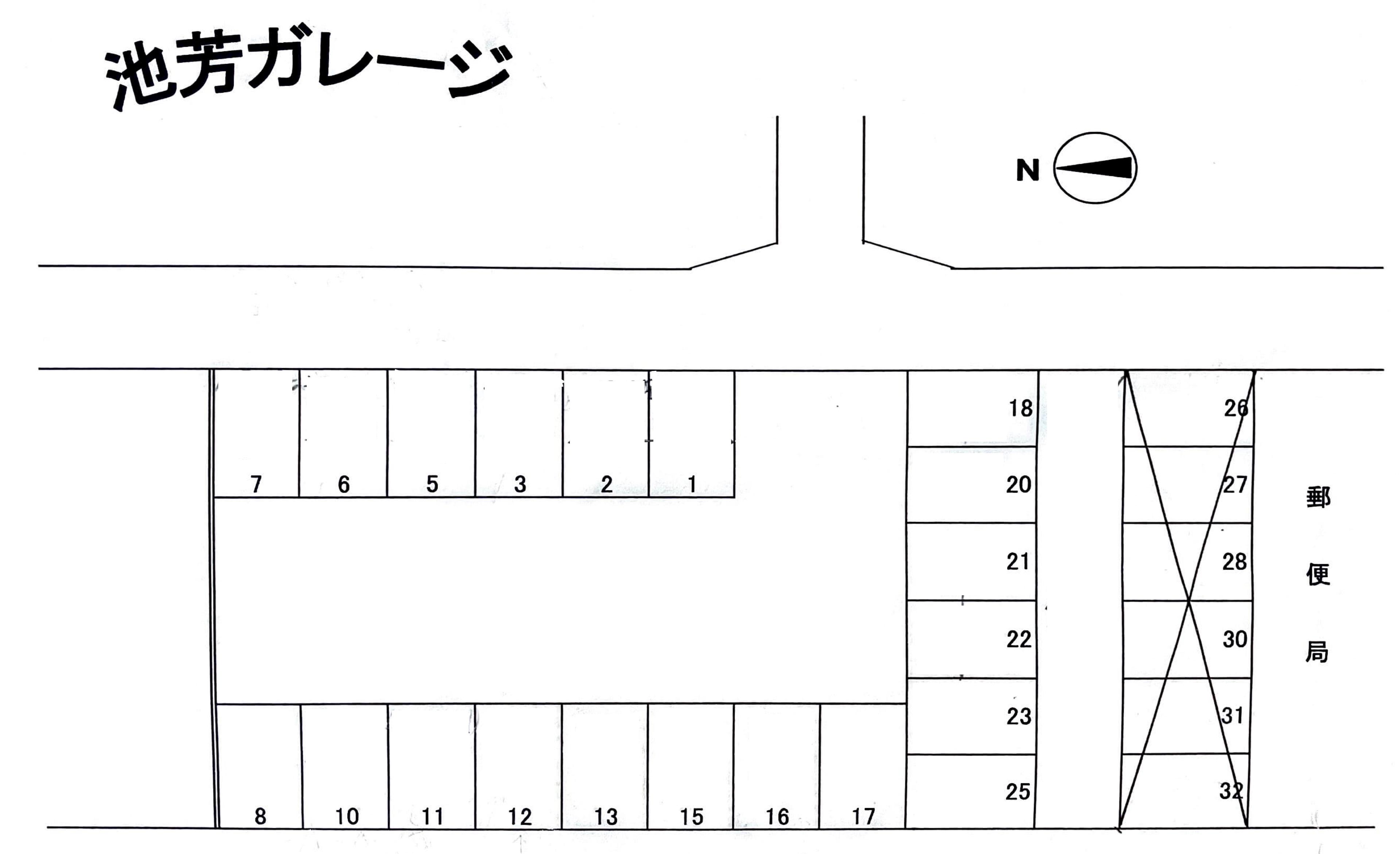 池芳ガレージの駐車配置図