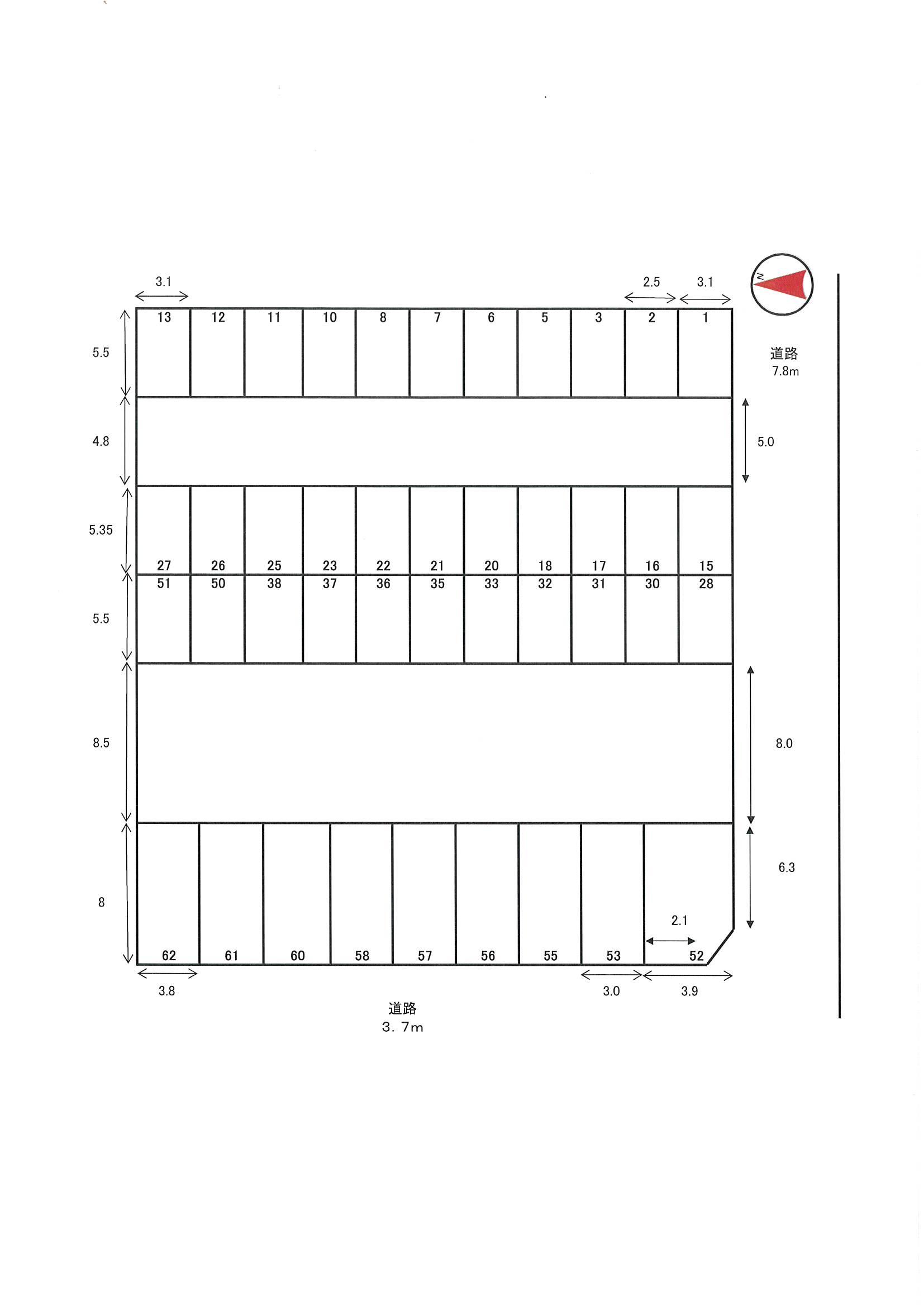 藤本モータープールの駐車配置図