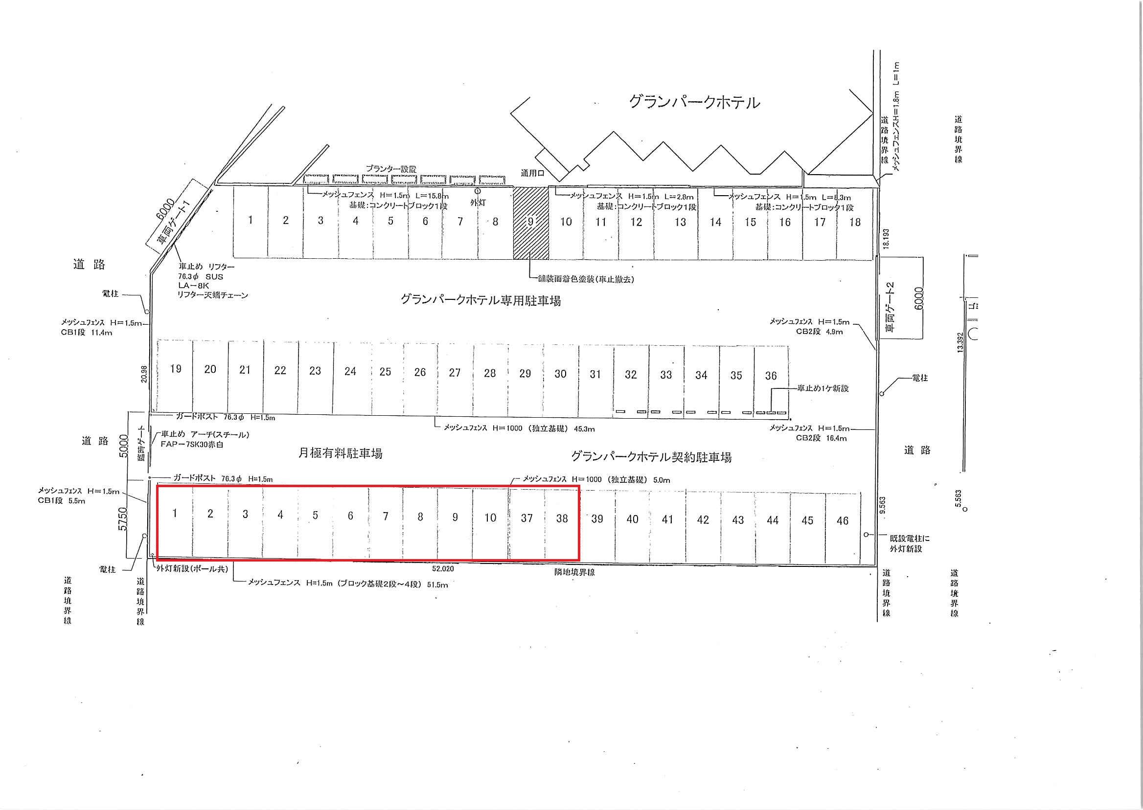 シシクラ駐車場の駐車配置図