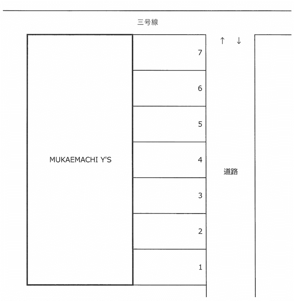 MUKAEMACHI Y‘s駐車場の駐車配置図