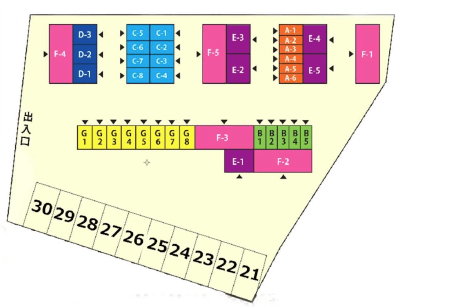 コンテナくん土浦真鍋店敷地内駐車場の駐車配置図
