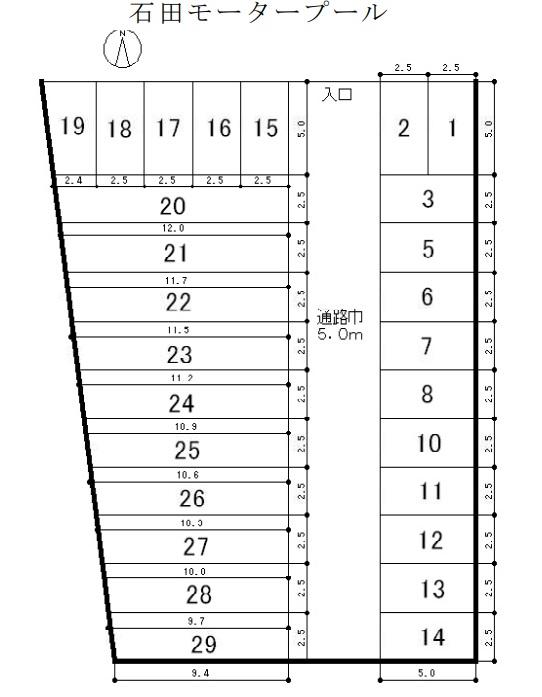 石田モータープールの駐車配置図