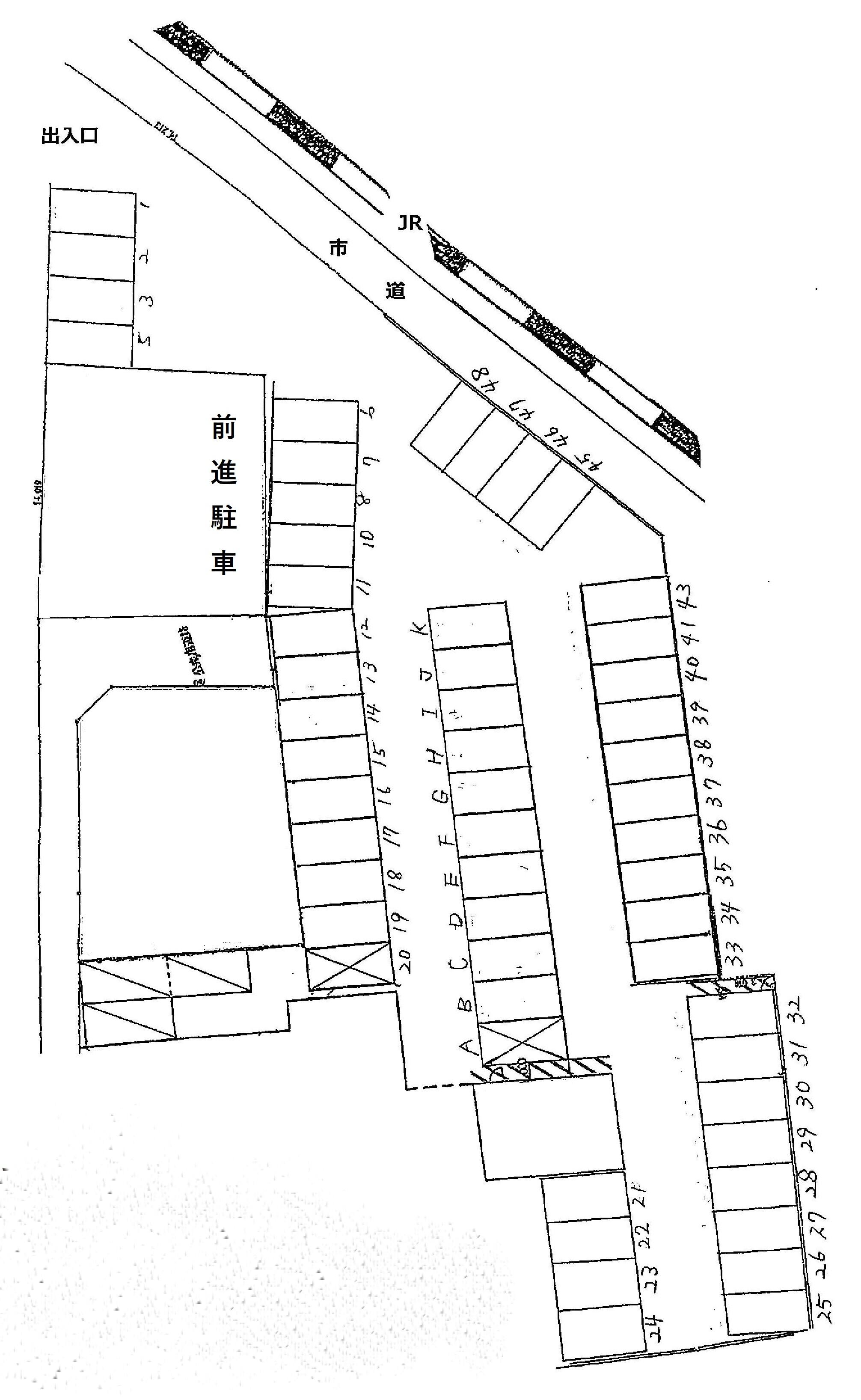 むらじガレージの駐車配置図