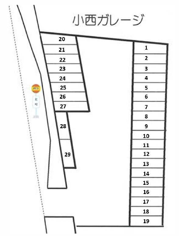 伊丹北村交差点駐車場(小西駐車場)の駐車配置図