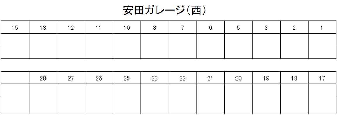 安田ガレージ 西の駐車配置図