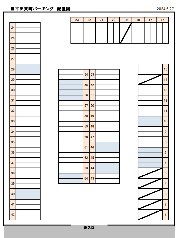 平田東町パーキングの駐車配置図