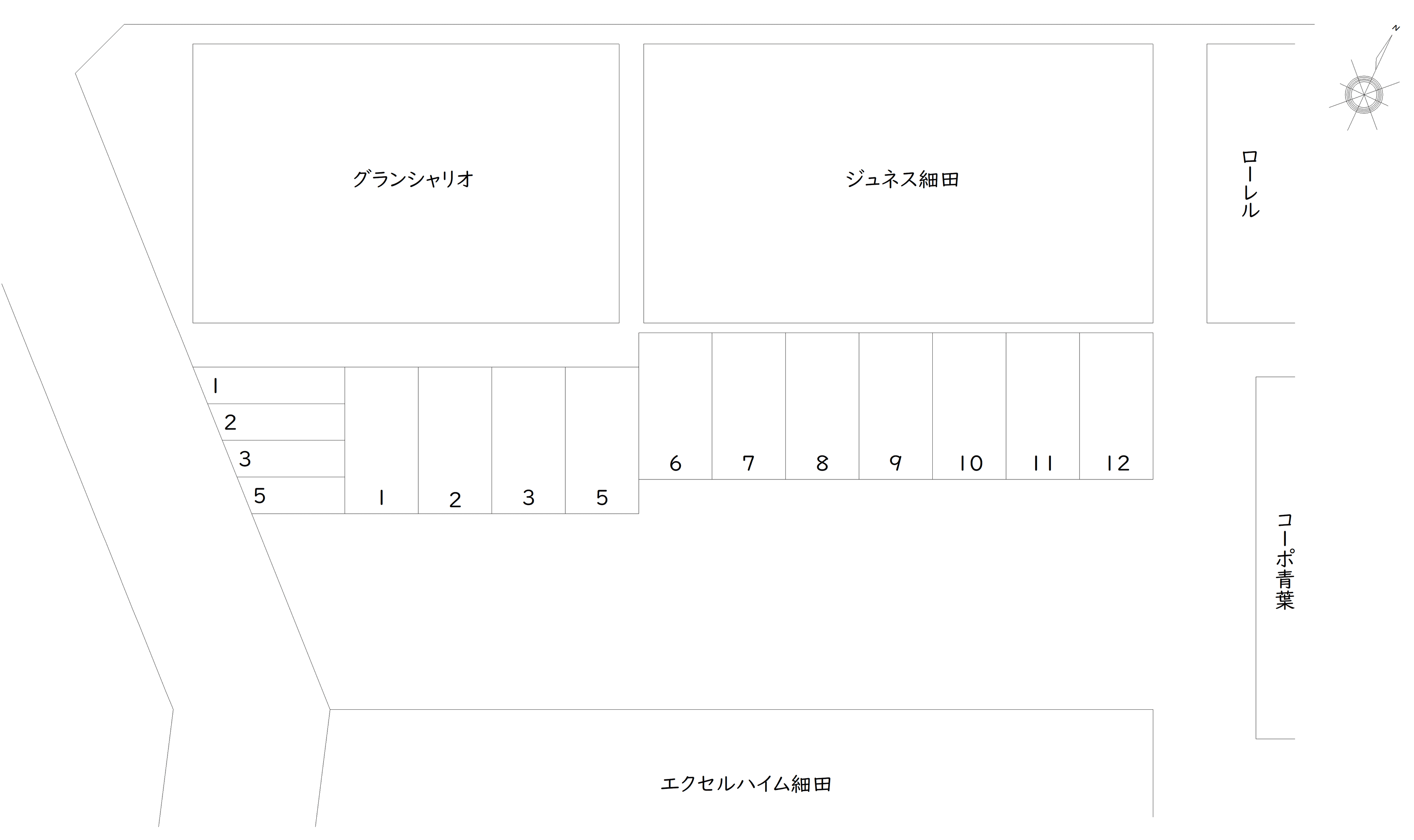 細田4-18砂利敷き 駐車場の駐車配置図
