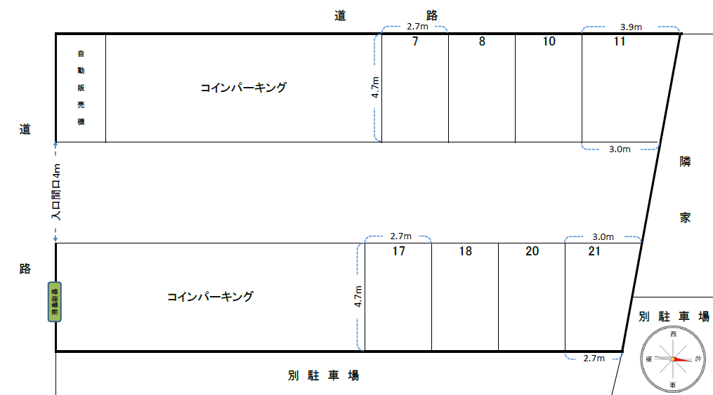 萬屋駐車場の駐車配置図