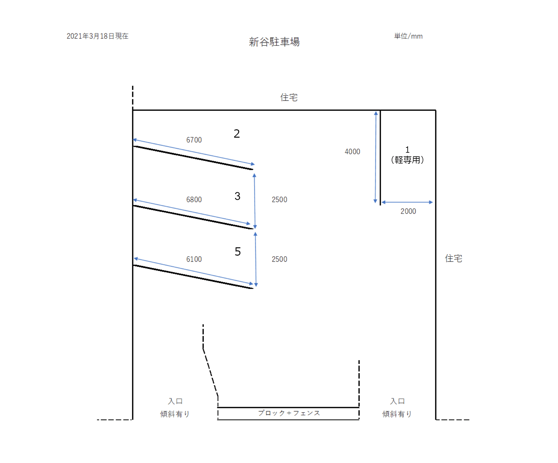 新谷駐車場の駐車配置図