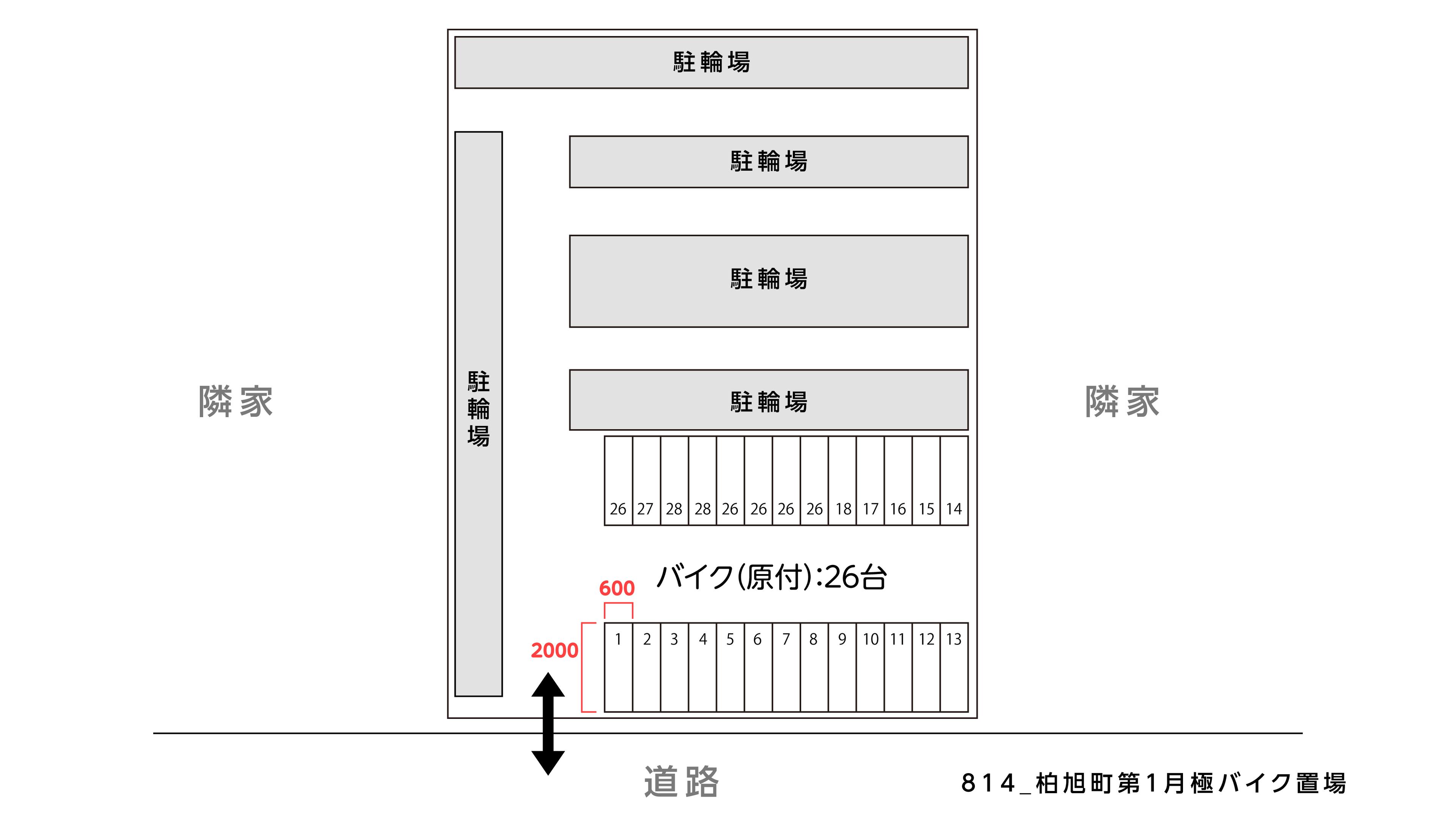 柏旭町第1月極バイク置場の駐車配置図